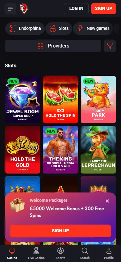 Rooster Bet Casino mobile games area